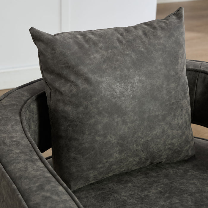 Swivel Accent Open Back Barrel Chair With Weathered Base