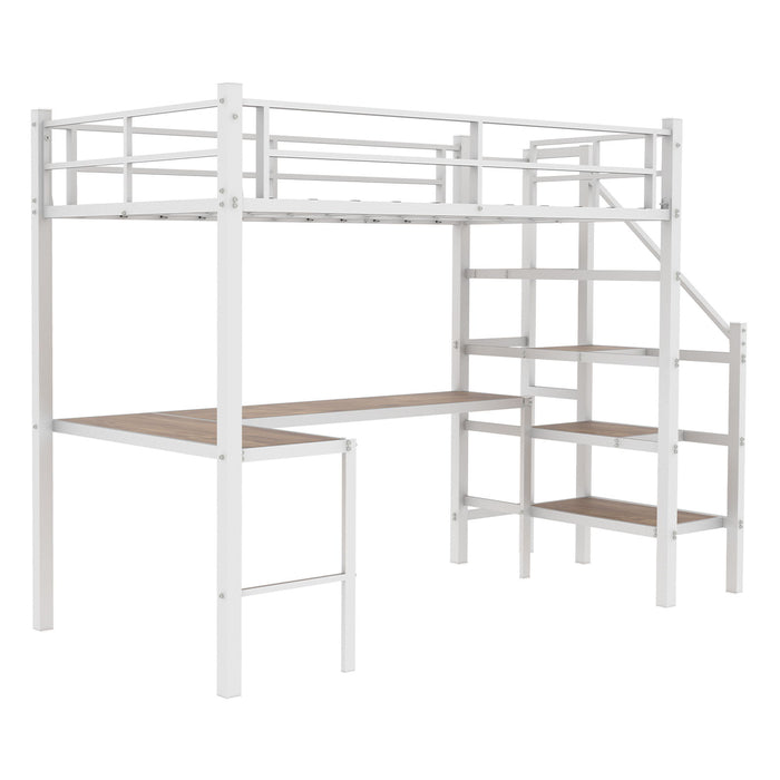 Loft Bed With L-Shaped Desk, Large Storage Space
