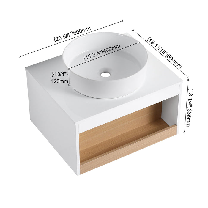 Floating Bathroom Vanity With Glossy Round Vessel Sink