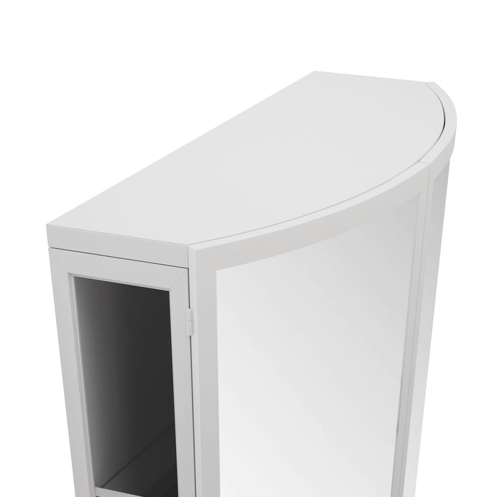 Arched Glass Double Door Wardrobe With Shatterproof Mirror, Open Shelf & Towel Rack