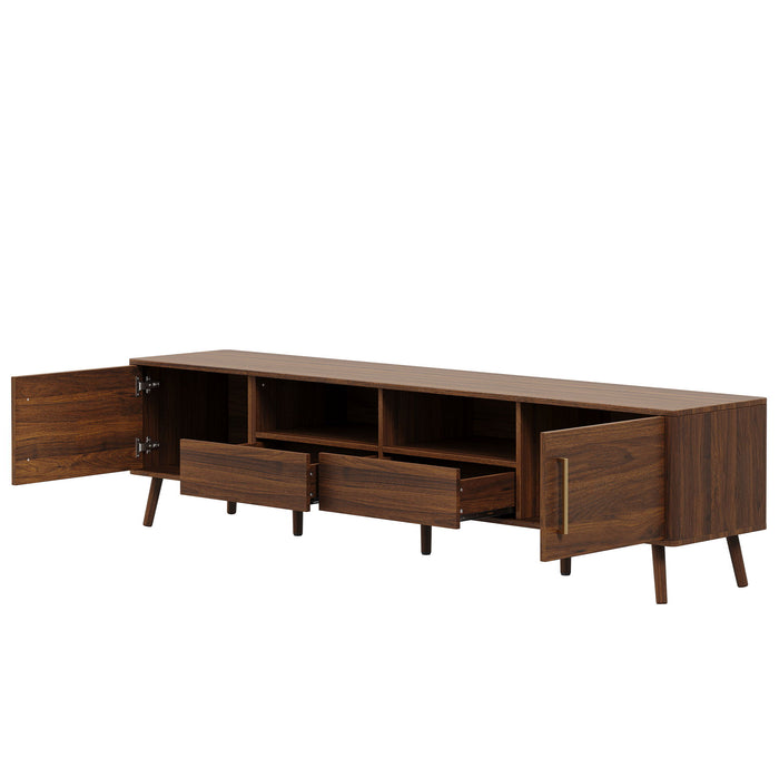 78" TV Stand For 85" TVs With Soft Close Doors, Open Shelf - Walnut