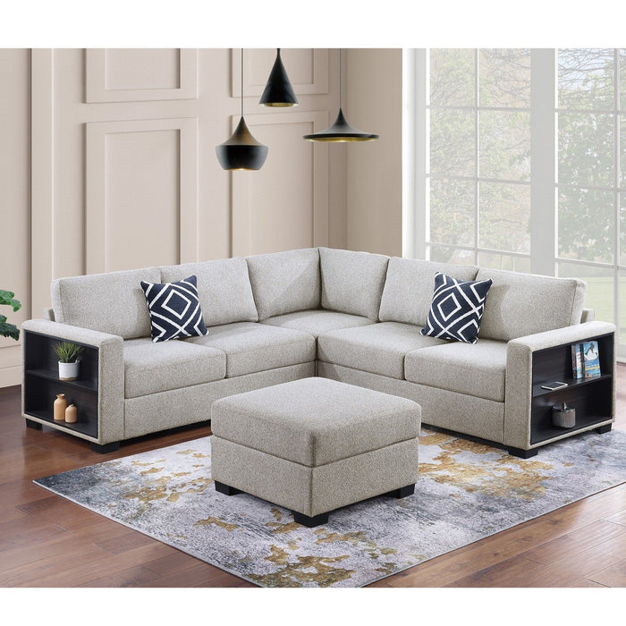 Contemporary Sectional Sofa 4 Piece Set With Built In Shelves L - Shaped Design