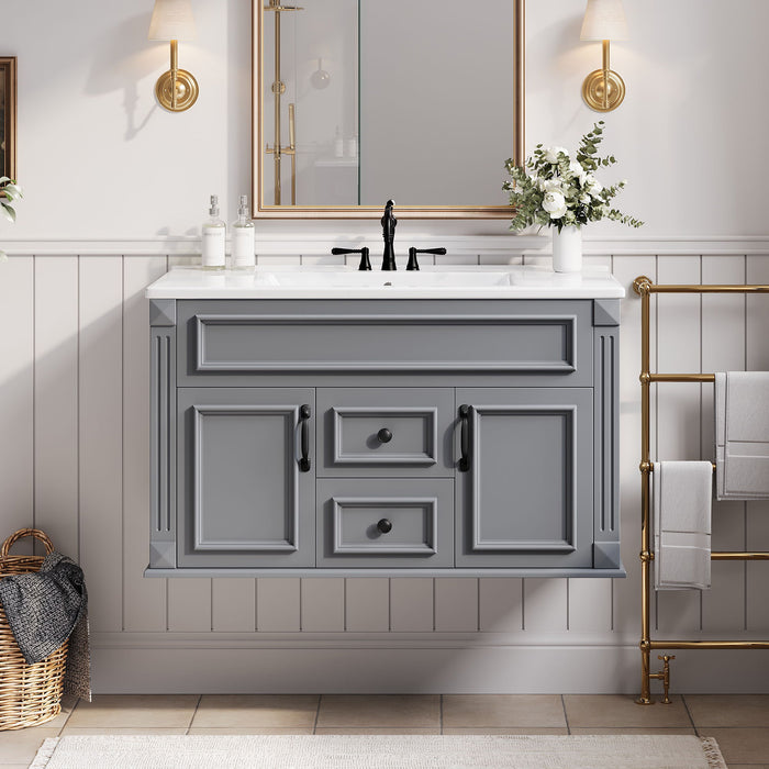 French Simple Style Wall Mounted Bathroom Cabinet With Sink