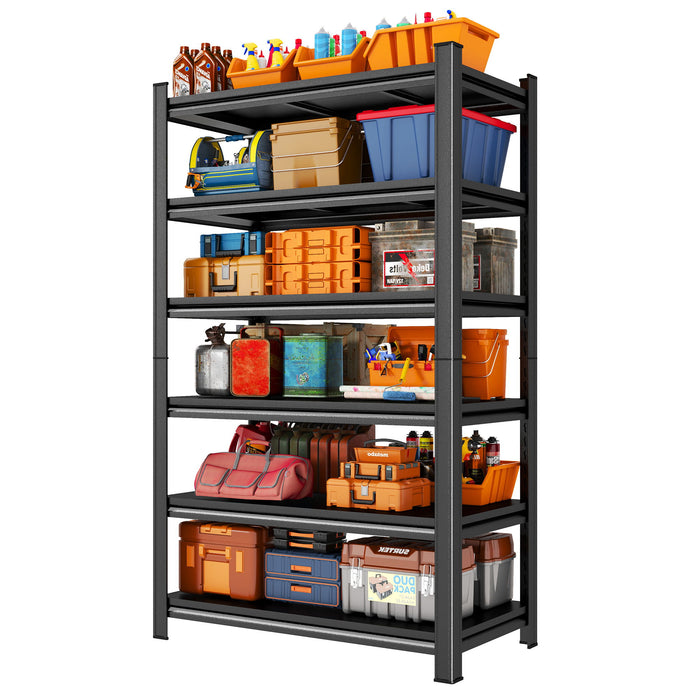 Garage Shelving Units 2400LBS Heavy Duty Storage Shelves Adjustable Metal Shelf 6 Tier - Black