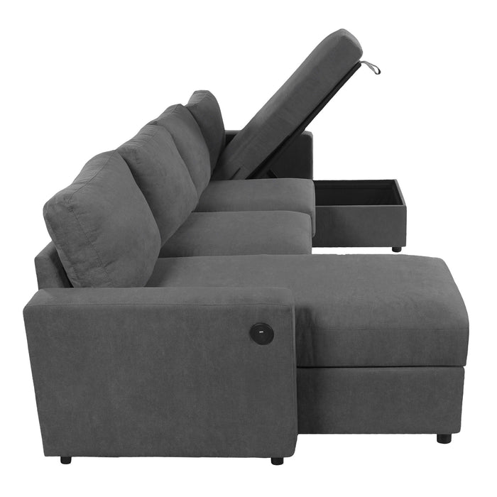 Convertible Sectional Sofa With Storage Chaise Lounges And USB Ports