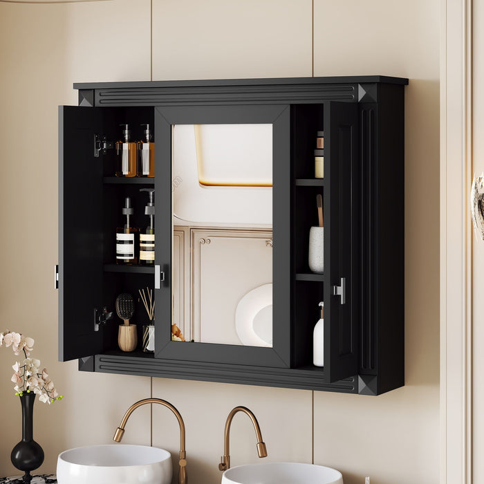 Wall Mounted Bathroom Cabinet With Mirror And 5 Shelves, Rectangular Design