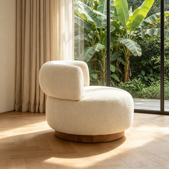 Swivel Accent Chair With Curved Backrest For Home Decor - Beige