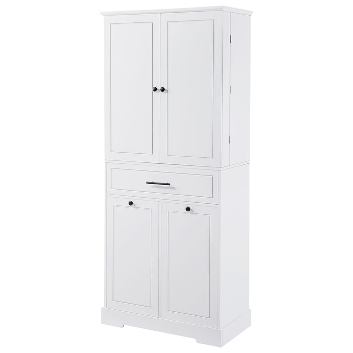 Freestanding Bathroom Storage Cabinet With Doors, Drawers, And Tilt Out Laundry Hamper - White
