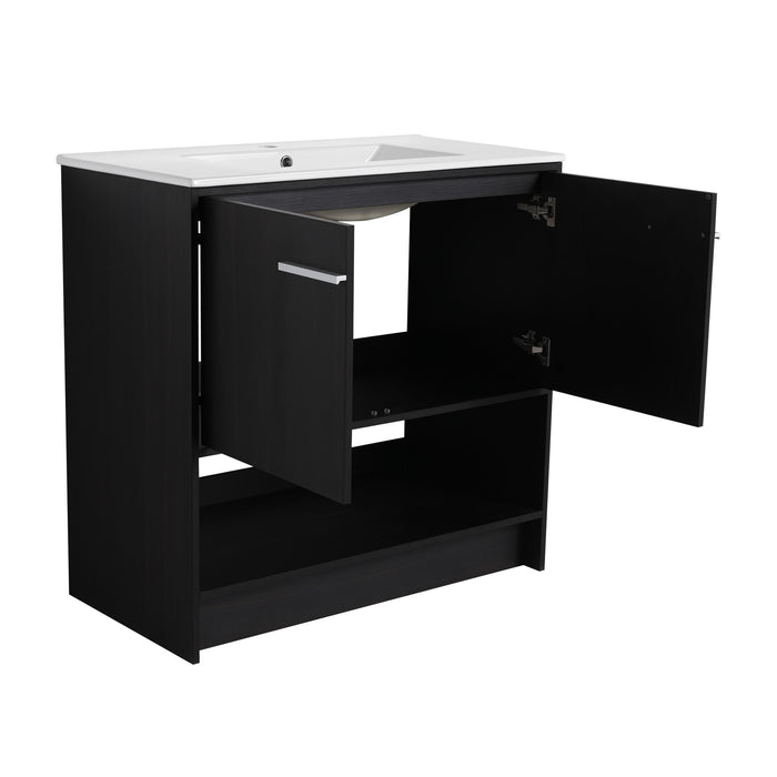 Modern Bathroom Vanity With Ceramic Sink, Freestanding Cabinet, Soft Closing Doors