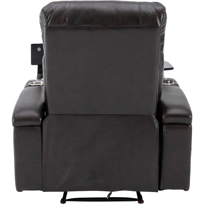 Power Recliner With Storage Arms, Cupholders, Swivel Tray Table And Cell Phone Stand - Brown
