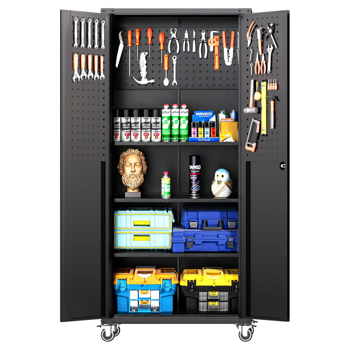 Garage Storage Cabinet With Wheels Heavy-Duty Tool Storage - Black