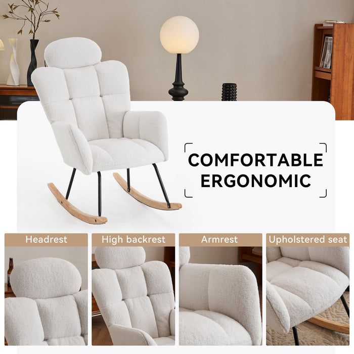 Contemporary Teddy Fabric Upholstered Nursery Rocking Glider Chair With High Backrest And Pillow