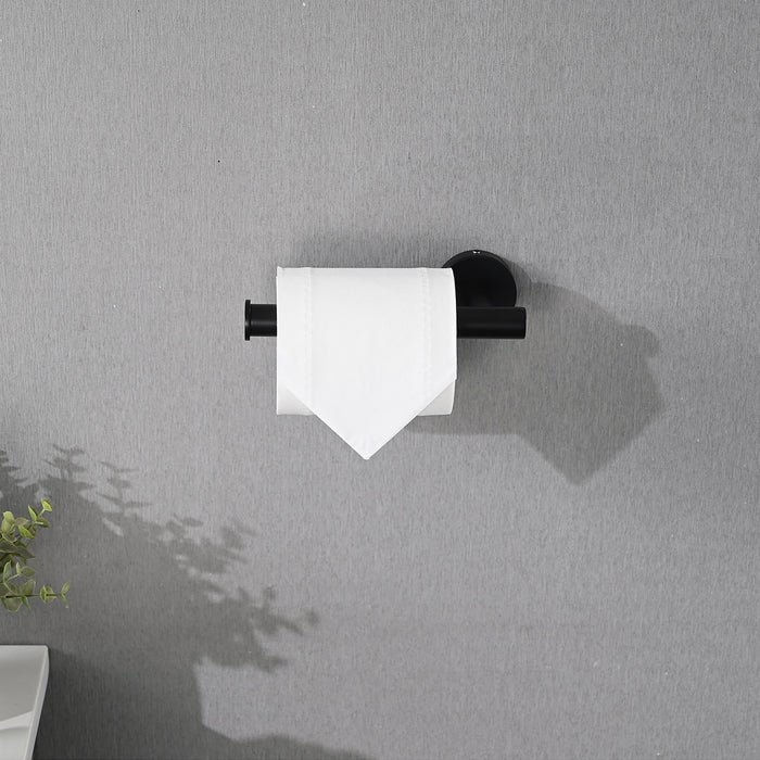 Bathroom Hardware Set Stainless Steel With Towel Bar, Paper Holder, And Hooks - Matte Black