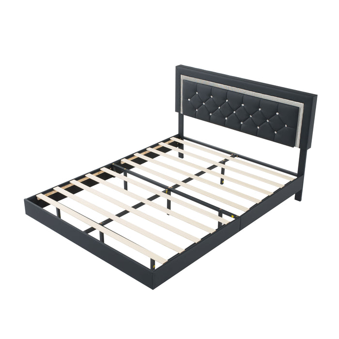Platform Bed Frame With Adjustable Upholstered Headboard, RGB LED Lights, No Box Spring Needed