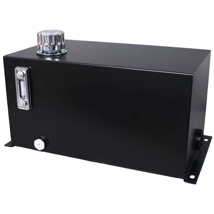 Heavy Duty Hydraulic Fluid Tank 10 Gal Steel Reservoir With Strainer, Gauge & Breather Cap For Tractors & Trucks - Black