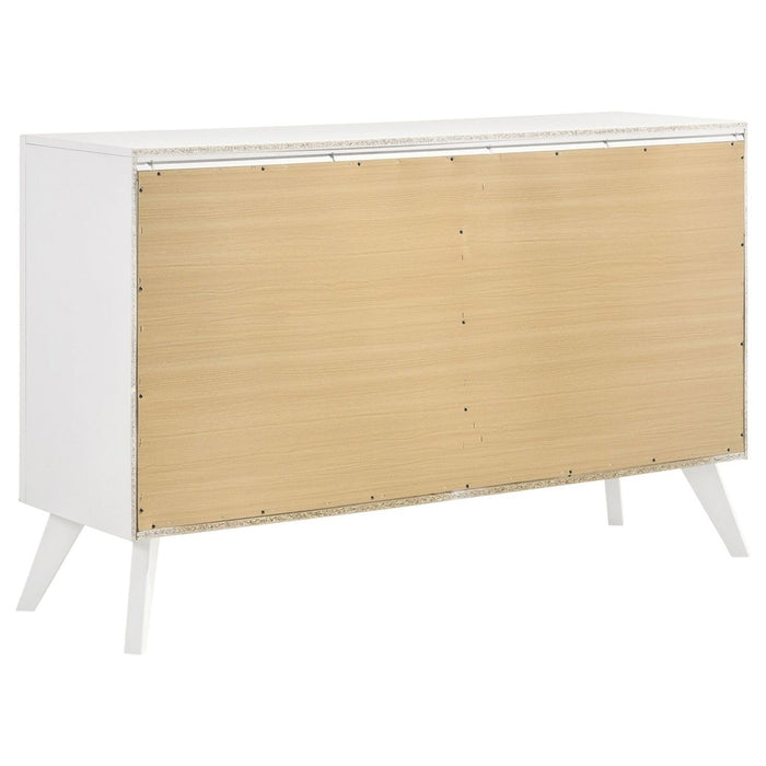 1 Piece Dresser With Angled Legs, Wave Texture And Round Knobs - White