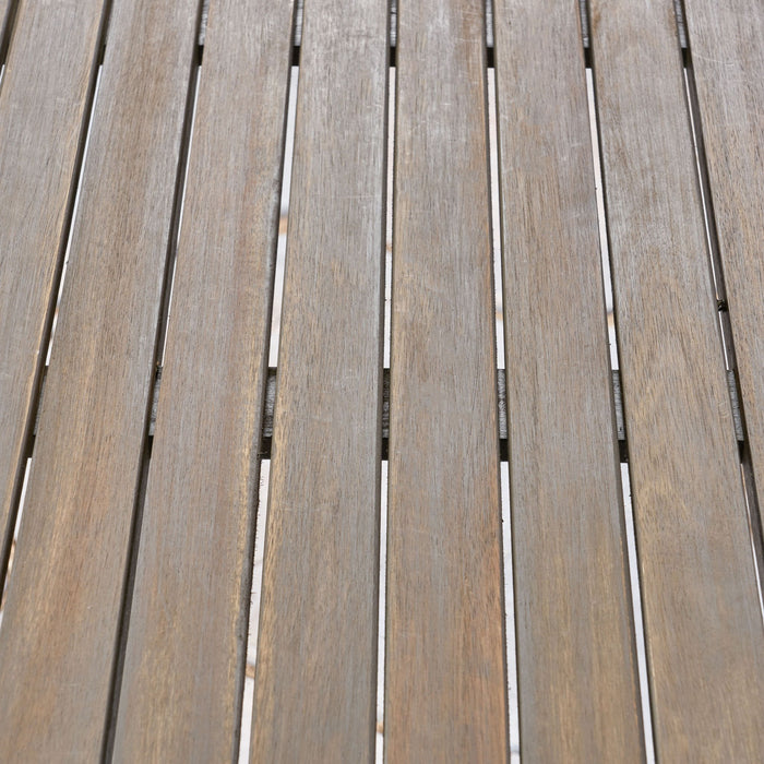 Round Outdoor Patio Table With Slatted Top - Gray