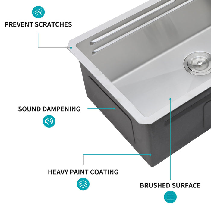 Undermount Stainless Steel Kitchen Sink With Pull Down Faucet & Ledge Workstation
