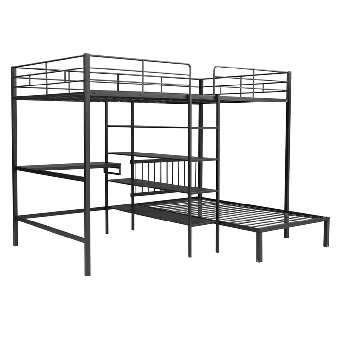 Full Over Twin Bunk Bed With Built In Desk, Shelves And Ladder - Black