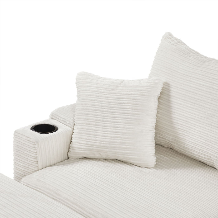 Single Sofa Couch With Storage Space, Movable Ottoman, USB Ports, Cup Holders, Phone Holder