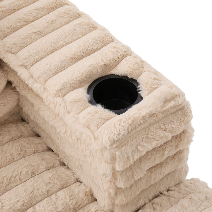 Plush Oversized Double Chaise Lounge Sofa Bed With USB Ports And Cup Holders