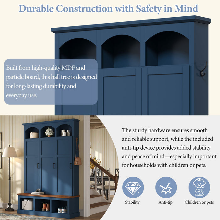 Classic Arched Design Hall Tree With 3 Hidden Storage