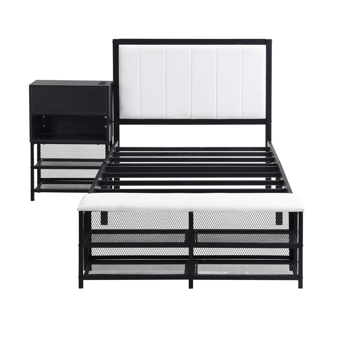 Platform Bed With 2 Tier Storage Shelves, Storage Cabinet