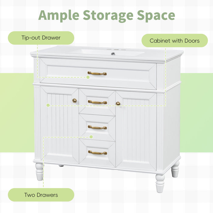 Bathroom Vanity With Sink, Flip-Out Top Drawer, Soft Close Doors, 2 Storage Drawers