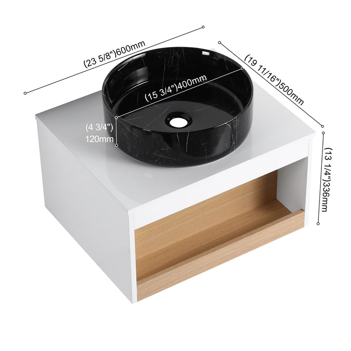 Floating Bathroom Vanity With Vessel Sink With Open Shelf Storage