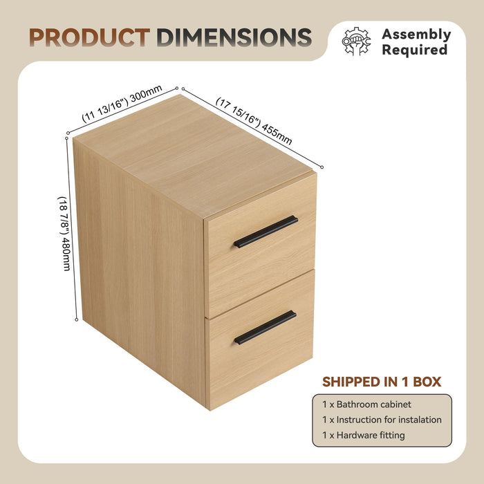 Floating Bathroom Vanity Drawer Base, Wall Mounted Storage With 2 Drawers - Light Oak
