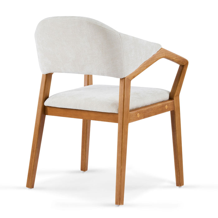 Indoor Upholstered Dining Armchair (Set of 2) - Beige / Teak