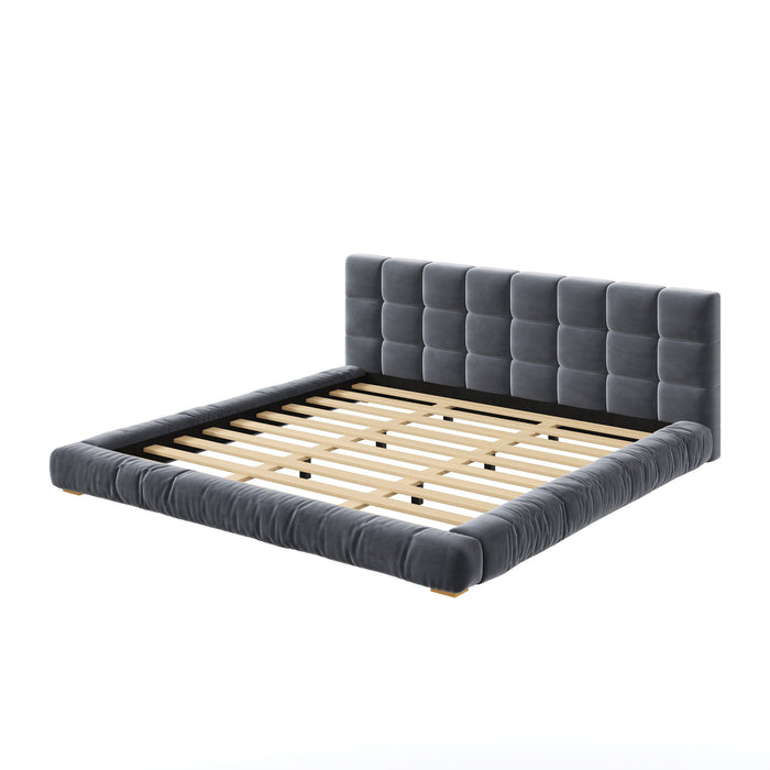 Upholstered Platform Bed Frame With Tufted Headboard