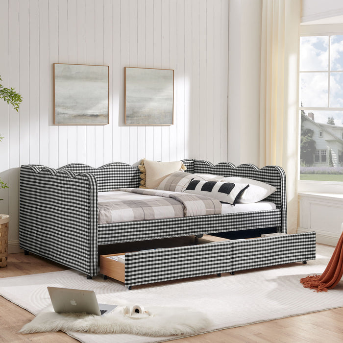 Gingham Daybed With USB Charging Port, Wave-Shaped Design