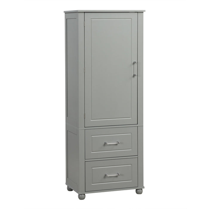 Tall Freestanding Bathroom Storage Cabinet With 2 Drawers And Adjustable Shelf