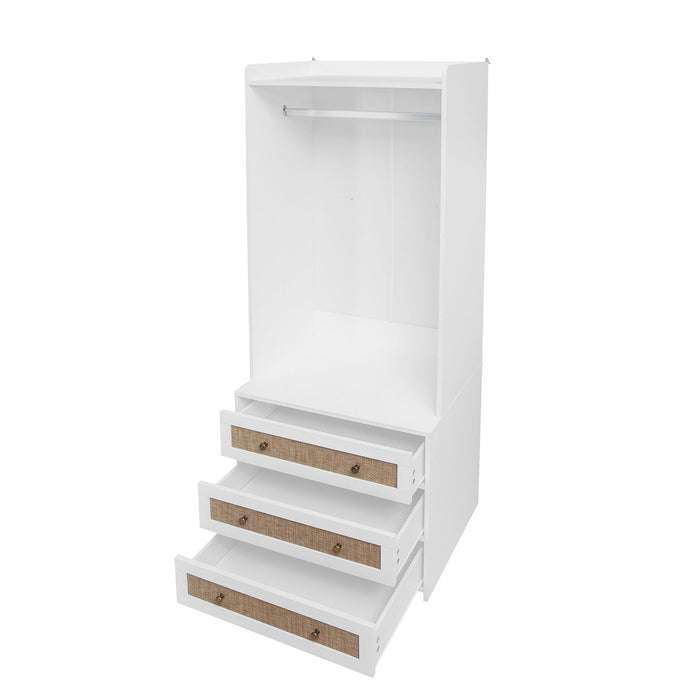 Wardrobe With 3 Drawers High Wardrobe Armoire With Rattan For Living Room Organizer - White