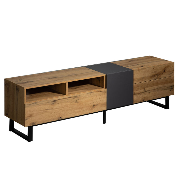 TV Stand For 80'' TV With Double Storage Space, Media Console Table With Drop Down Door