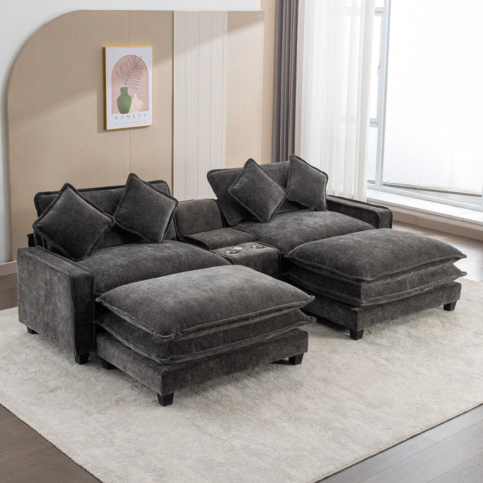 Modern Sectional Sofa With Removable Ottomans, USB Ports
