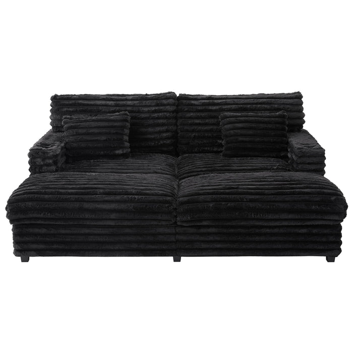 Oversized Double Chaise Lounge Sofa With USB Ports And Cup Holders