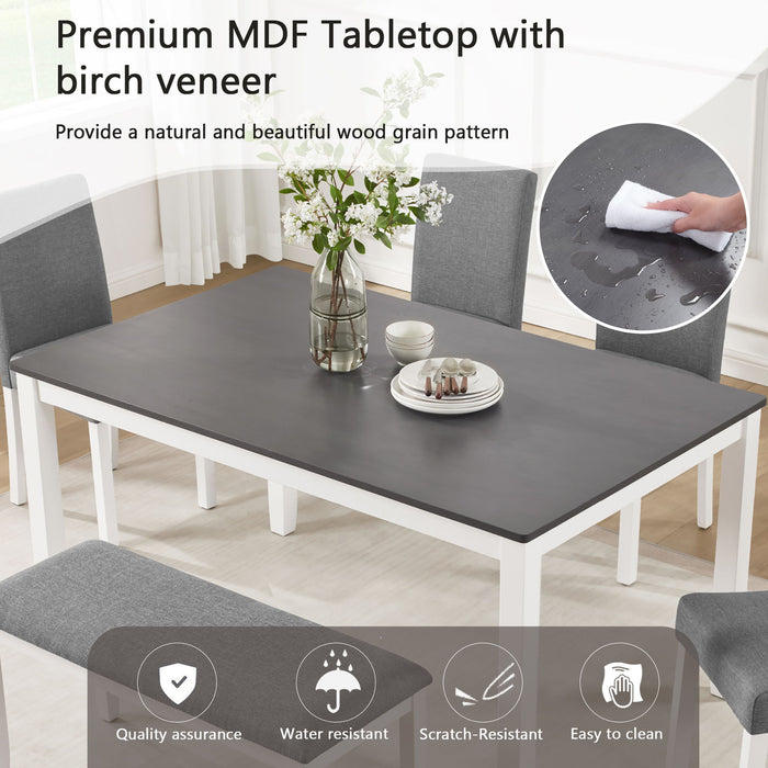 6 Piece Dining Table Set With Bench And Chairs
