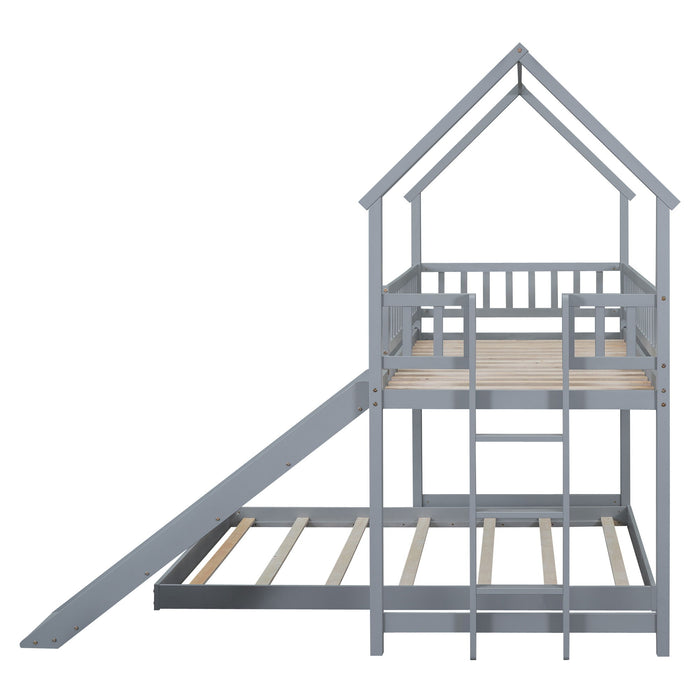 House Bunk Bed With Slide And Built In Ladder
