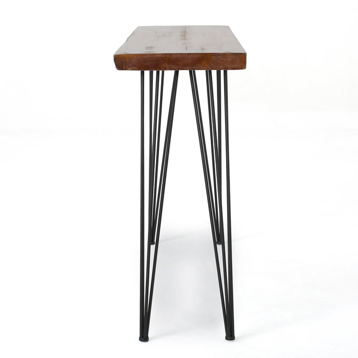 Modern Industrial Breakfast Bar Table, Metal Hairpin Legs & Wood Veneer Top - Natural