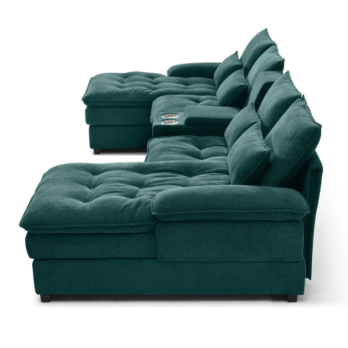Contemporary U Shaped Sofa With Console And Cupholders
