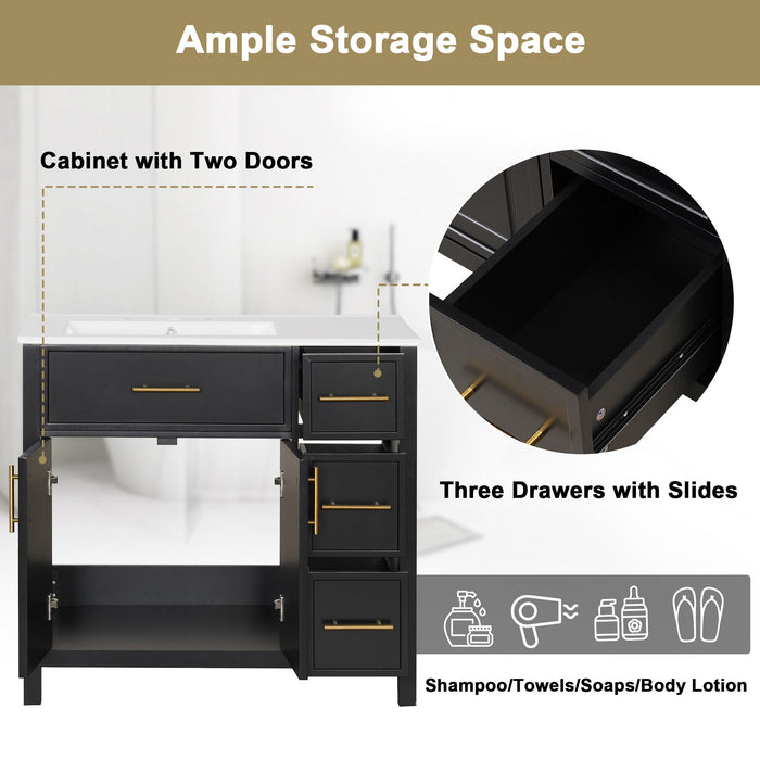 Modern Bathroom Vanity With Sink Top, 2 Doors And 3 Drawers