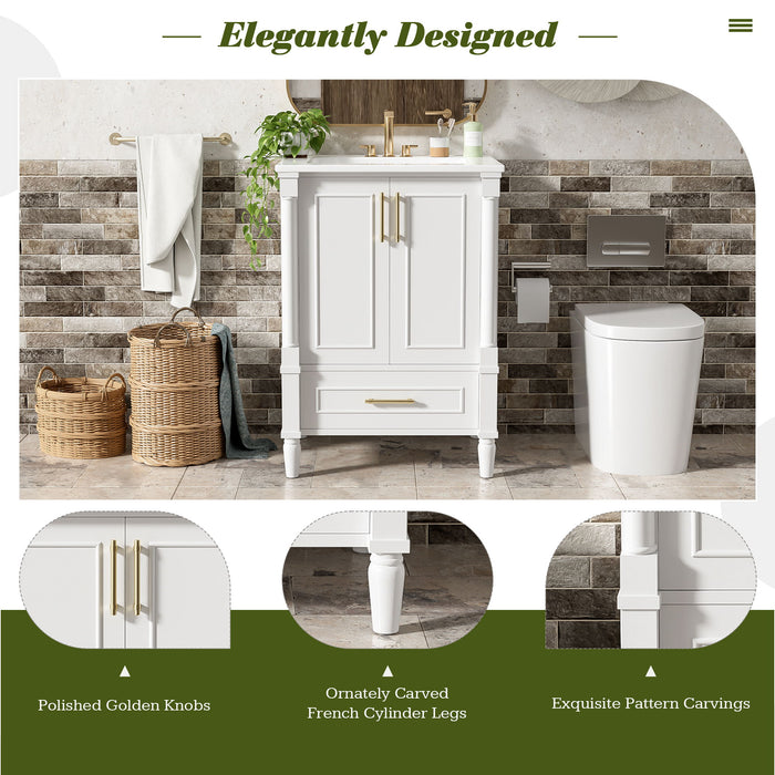 Bathroom Vanity With Ornate French Cylinder Legs, Soft Close Drawer