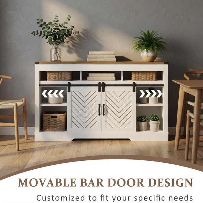 TV Stand With Sliding Barn Doors And Adjustable Storage - White / Oak
