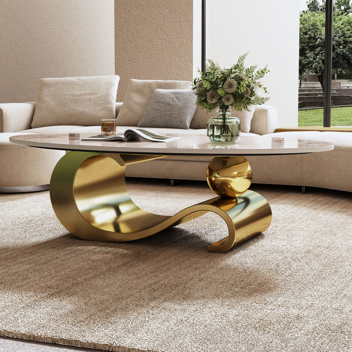 Oval Coffee Table For Living Room - Gold / White