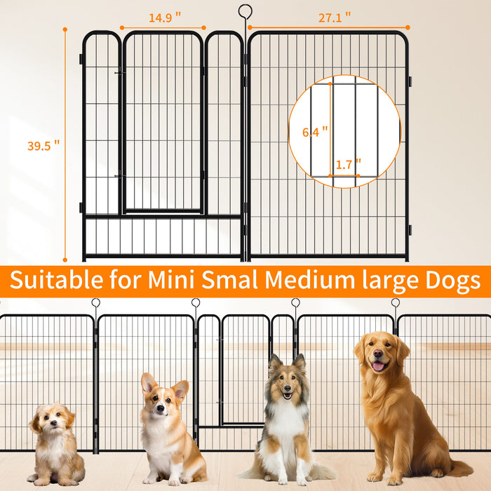 Dog Playpen, 16 Panels Pet Exercise Pen Indoor / Outdoor Fence With Anti Skid Base - Black