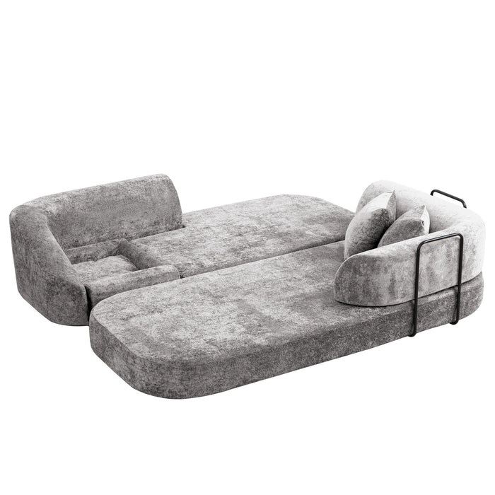 3 Seater Sofa With Built In Pet Bed Nook, Curved Design And 2 Throw Pillows