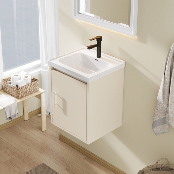 16" Floating Bathroom Vanity Combo, Wall Mounted Cabinet With Sink & Soft Close Doors For Small Bathrooms - Khaki