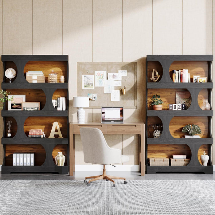 4 Tier S-Shaped Freestanding Storage Shelf For Living Room - Black / Brown